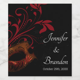 Red Floral Mask Weinetikett