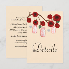 Red Floral Mason Jars Wedding Details Begleitkarte