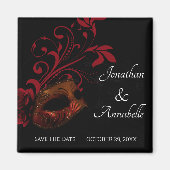 Red Floral Masquerade Save the Date Magnet (Vorne)