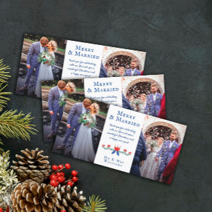 Red Floral Merry Verheiratet Hochzeiten Fotos Dankeskarte