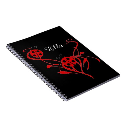 Red Floral mit Ladybug Monogram Notebook Notizblock (Rechte Seite)