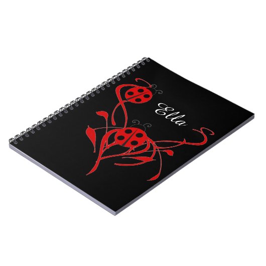 Red Floral mit Ladybug Monogram Notebook Notizblock (Linke Seite)