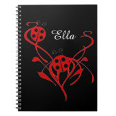 Red Floral mit Ladybug Monogram Notebook Notizblock (Vorderseite)