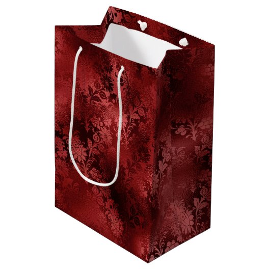 Red Floral Mittlere Geschenktüte (Vorderseite Schrägansicht)