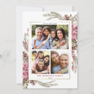 Red Floral Modernes botanisches Berry Frohe Weihna Feiertagskarte