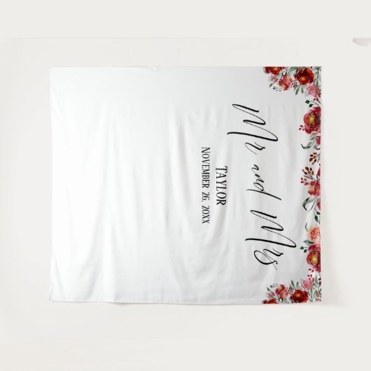 Red Floral Mr. and Mrs Foto Backdrop Wandteppich (Vorderseite (Horizontal))