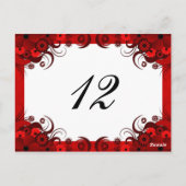Red Floral on White Empfang Tischnummer Cards (Rückseite)