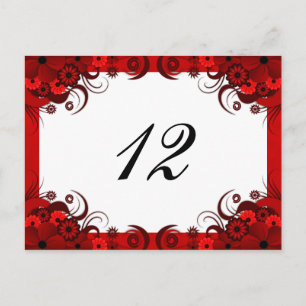 Red Floral on White Empfang Tischnummer Cards