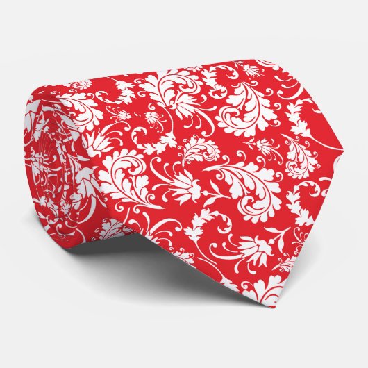 Red Floral Pattern Custom Necktie Krawatte (Gerollt)