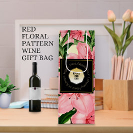 Red Floral Pattern Fügen Sie Ihr Logo und Ihren Fi Geschenktüte Für Weinflaschen