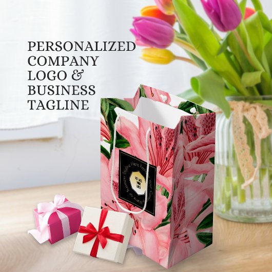 Red Floral Pattern Fügen Sie Ihren Firmennamen und Mittlere Geschenktüte
