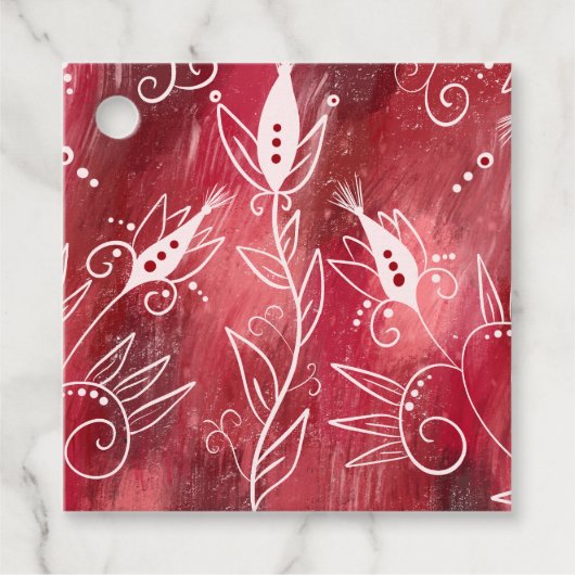 Red Floral Pattern Geschenkanhänger (Vorderseite)