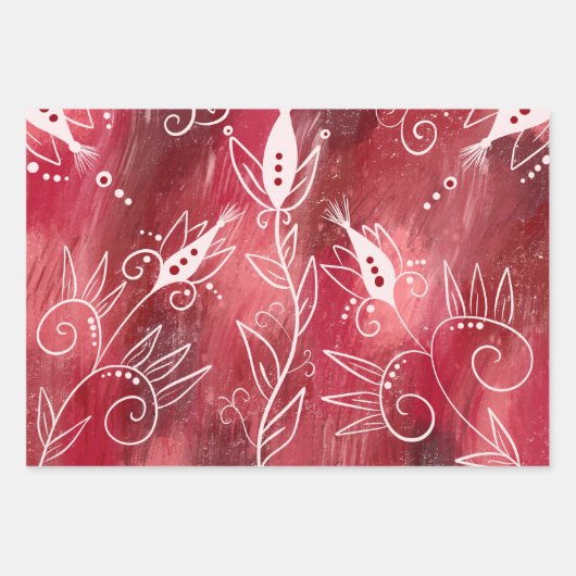 Red Floral Pattern Geschenkpapier Set (Vorderseite 2)