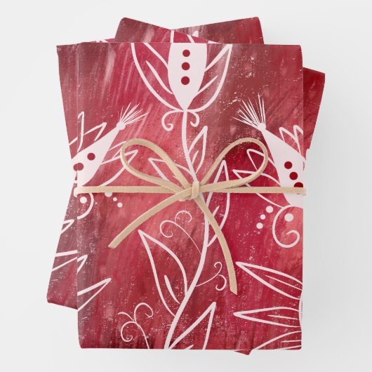 Red Floral Pattern Geschenkpapier Set (Beispiel)