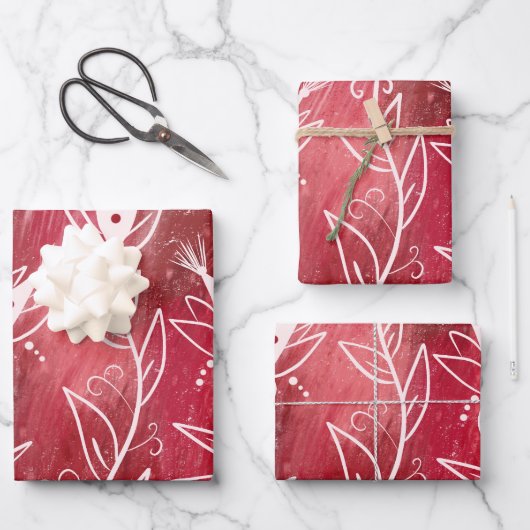 Red Floral Pattern Geschenkpapier Set (Vorderseite)