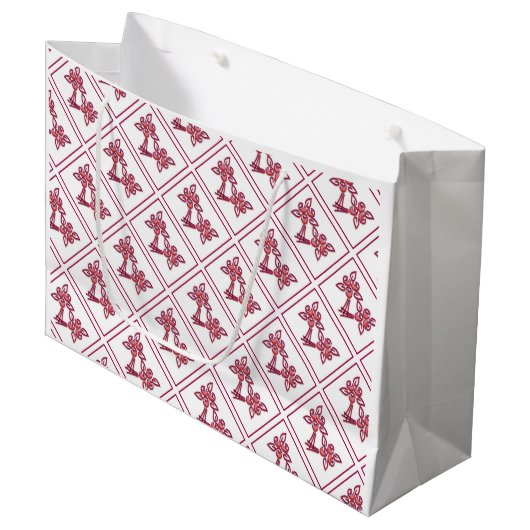 Red Floral Pattern Geschenktasche Große Geschenktüte (Vorderseite Schrägansicht)