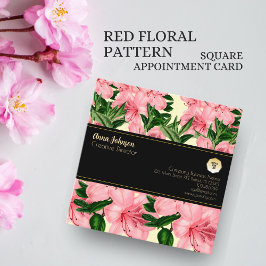 Red Floral Pattern Individuelle Name Business-Logo Terminkarte