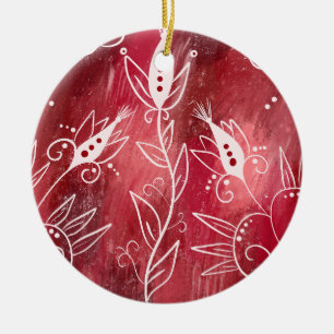 Red Floral Pattern Keramik Ornament