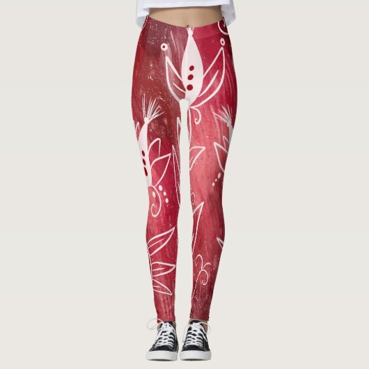 Red Floral Pattern Leggings (Vorderseite)