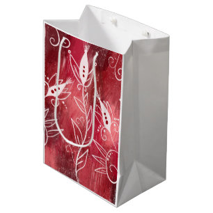 Red Floral Pattern Mittlere Geschenktüte