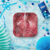 Red Floral Pattern Pappteller (Party)