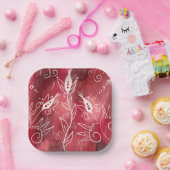 Red Floral Pattern Pappteller (Party)