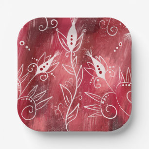 Red Floral Pattern Pappteller