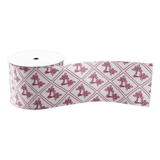 Red Floral Pattern Ribbon Ripsband (Spule)