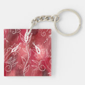Red Floral Pattern Schlüsselanhänger (Rückseite)