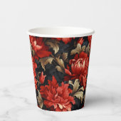Red Floral Peony Modern Pappbecher (Rückseite)
