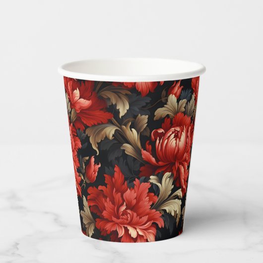 Red Floral Peony Modern Pappbecher (Rückseite)