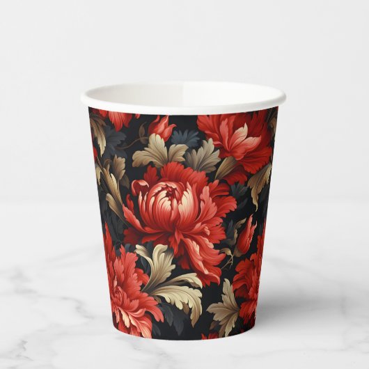 Red Floral Peony Modern Pappbecher (Links)