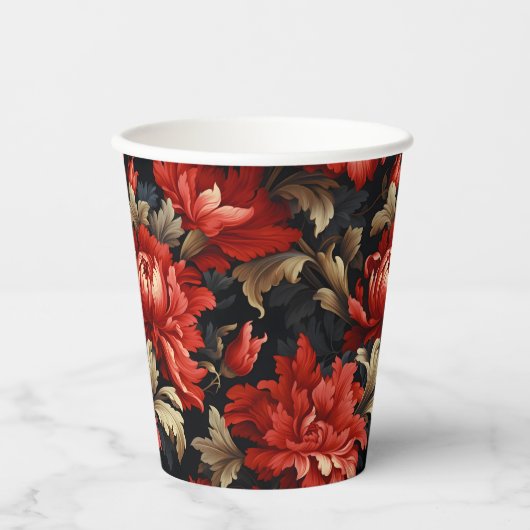 Red Floral Peony Modern Pappbecher (Vorderseite)