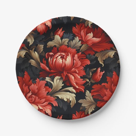 Red Floral Peony Pappteller (Vorderseite)