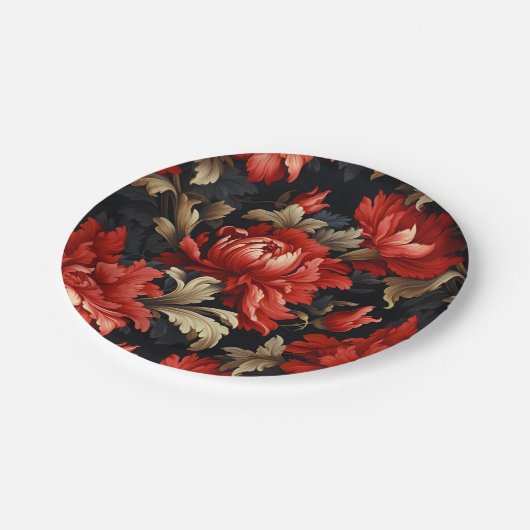 Red Floral Peony Pappteller (Schrägansicht)