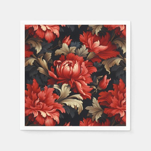 Red Floral Peony Serviette (Vorderseite)