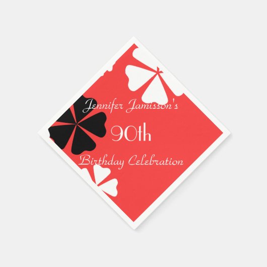 Red Floral Personalisiert 90. Geburtstagsparty Serviette (Ecke)