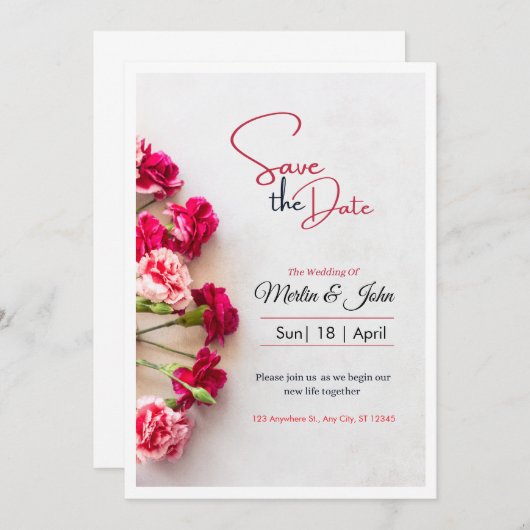 Red Floral Photo Wedding Save the Date Poster (Vorne/Hinten)