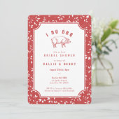 Red Floral Pig I DO GRILLEN Bridal Dusche Einladun Einladung (Stehend Vorderseite)