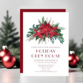 Red Floral Poinsettia Christmas Open House Party Einladung