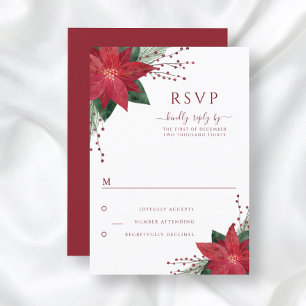 Red Floral Poinsettia Christmas RSVP Card Karte