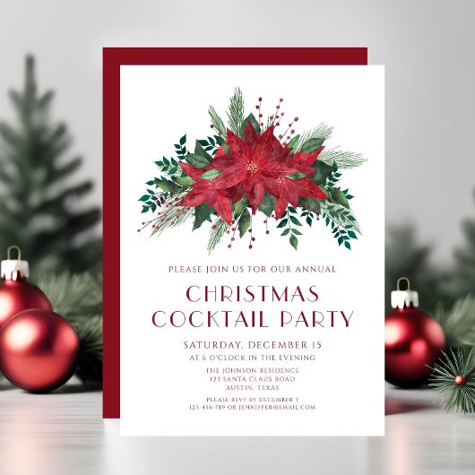 Red Floral Poinsettia Weihnachtscocktail Party Einladung