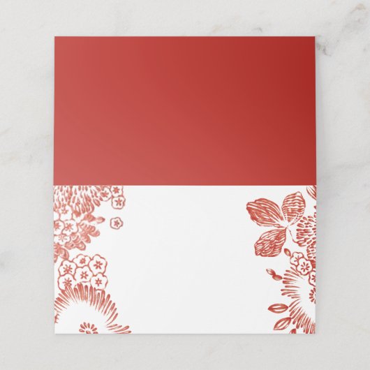 Red Floral Portugal Keramik | Hochzeit Platzkarte (Außenseite Aufgefaltet)