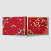Red Floral Princess Dress Quinceañera Gold Gästebuch (Voll)