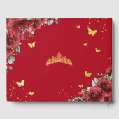 Red Floral Princess Dress Quinceañera Gold Gästebuch (Rückseite)