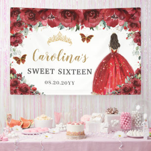 Red Floral Princess Gold 16 . Geburtstag 16 Hinter Banner