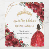 Red Floral Princess Gold Quinceañera Geburtstag Weinetikett (Einzelnes Label)
