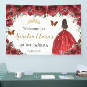 Red Floral Princess Gold Quinceñera Hintergrund Banner (Messe)