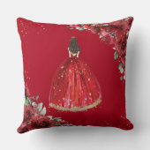 Red Floral Princess Gold Quinceñera Keepake Kissen (Rückseite)
