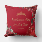Red Floral Princess Gold Quinceñera Keepake Kissen (Vorderseite)